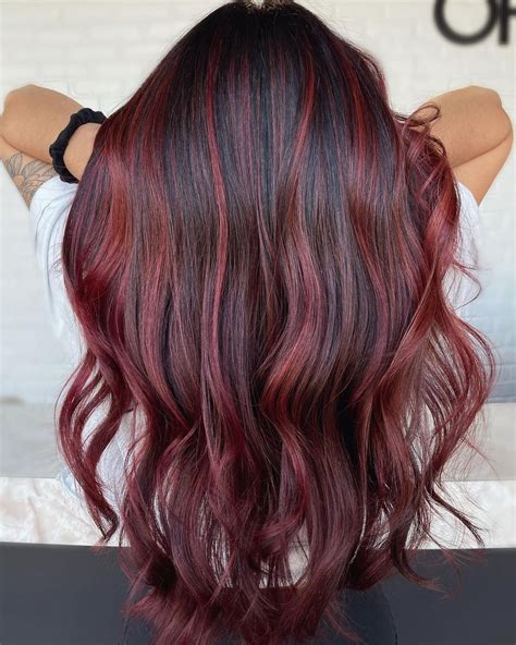 highlights in dark red hair